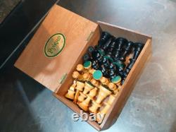 Large Cute Vintage Wooden Chess Set, Wooden Box, Felted, Lacquered, 3''king -346UTBL