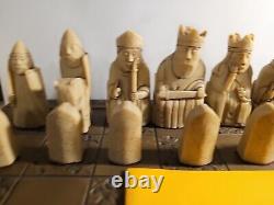 Large Isle of Lewis Chess Set 3 1/2 King with 18 Wooden Carved Board Boxed
