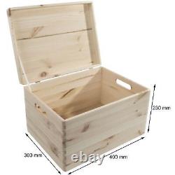 Large Plain Pine Decorative Wood Storage Box Hinged Lid & Handles 40x30x23 cm