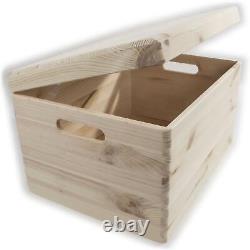 Large Plain Pine Decorative Wood Storage Box Hinged Lid & Handles 40x30x23 cm