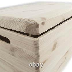 Large Plain Pine Decorative Wood Storage Box Hinged Lid & Handles 40x30x23 cm