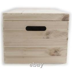 Large Plain Pine Decorative Wood Storage Box Hinged Lid & Handles 40x30x23 cm