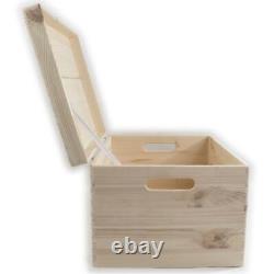 Large Plain Pine Decorative Wood Storage Box Hinged Lid & Handles 40x30x23 cm