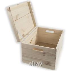 Large Plain Pine Decorative Wood Storage Box Hinged Lid & Handles 40x30x23 cm