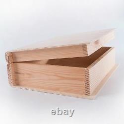 Large Plain Wooden Book Shaped Box Case/ Wood Trinket Storage Decoupage Craft