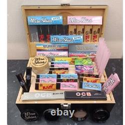 Large Rolling box Black Wooden Smoking Box Gift Set Storage Box Christmas Gift