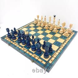 Large Schachspiel Handmade Wooden Chess Set Boxed Madon Blue Wood RMF14-SJT