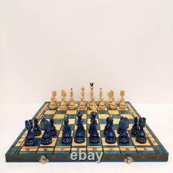 Large Schachspiel Handmade Wooden Chess Set Boxed Madon Blue Wood RMF14-SJT