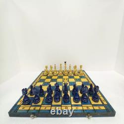 Large Schachspiel Handmade Wooden Chess Set Boxed Madon Blue Wood RMF14-SJT