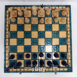 Large Schachspiel Handmade Wooden Chess Set Boxed Madon Blue Wood RMF14-SJT