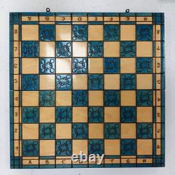 Large Schachspiel Handmade Wooden Chess Set Boxed Madon Blue Wood RMF14-SJT