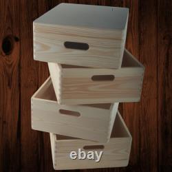 Large Shallow Stackable Wooden Storage Boxes With Lid Organisation Crate Sets