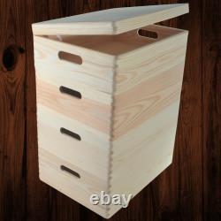 Large Shallow Stackable Wooden Storage Boxes With Lid Organisation Crate Sets