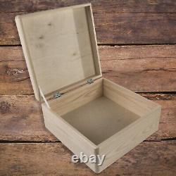 Large Square Wooden Storage Box With Lid / Pinewood Memory Keepsake / Decoupage