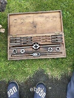 Large Vintage Tap And Die Set In Wooden Box