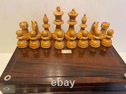 Large Vintage Wooden Chess Set In A Beautiful Wooden Box, Felted/lacqurd (333uch)