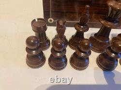 Large Vintage Wooden Chess Set In A Beautiful Wooden Box, Felted/lacqurd (333uch)