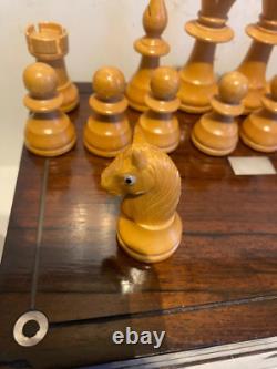 Large Vintage Wooden Chess Set In A Beautiful Wooden Box, Felted/lacqurd (333uch)
