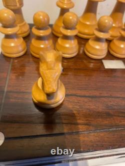 Large Vintage Wooden Chess Set In A Beautiful Wooden Box, Felted/lacqurd (333uch)