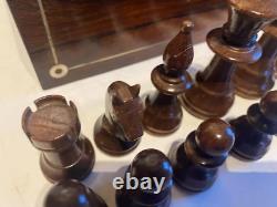Large Vintage Wooden Chess Set In A Beautiful Wooden Box, Felted/lacqurd (333uch)