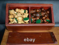 Large Weighted & Baized Wooden Staunton Chess Set & Quality Box King 8cm
