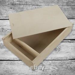 Large Wooden Box With Sliding Lid And 2 Compartments For Photos Pictures Memory