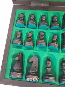 Large Wooden Chess Box With Large Wooden Chess People Full Set Vintage Game