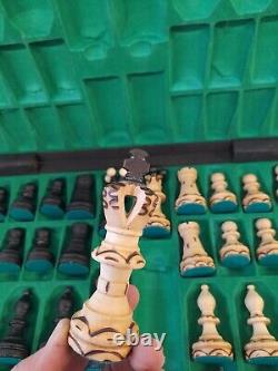Large Wooden Chess Box With Large Wooden Chess People Full Set Vintage Game