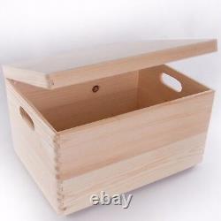 Large Wooden Storage Box With Lid And Handles/Pinewood Toy Chest Keepsake Trunk