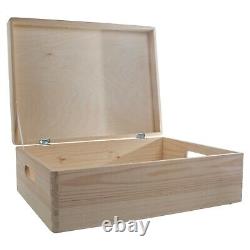 Large Wooden Storage Box With Lid And Handles/Pinewood Toy Chest Keepsake Trunk