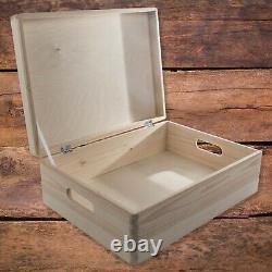 Large Wooden Storage Box With Lid And Handles/Pinewood Toy Chest Keepsake Trunk