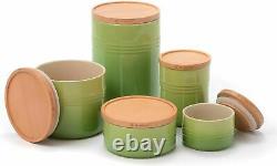 Le Creuset (Set of 5) Canister, Palm Green Jar, Wood Lid Containers, NEW in Box