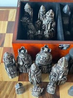 Lewis Chessmen. Replica Isle of Lewis Chess Set with Burl Root Wooden Box
