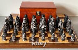 Lewis Chessmen. Replica Isle of Lewis Chess Set with Burl Root Wooden Box