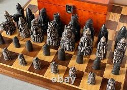 Lewis Chessmen. Replica Isle of Lewis Chess Set with Burl Root Wooden Box