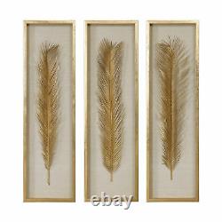 Luxe Tall Gold Palm Leaf Wall Art Set 3 Organic Shape Shadow Box Sculpture