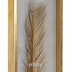 Luxe Tall Gold Palm Leaf Wall Art Set 3 Organic Shape Shadow Box Sculpture