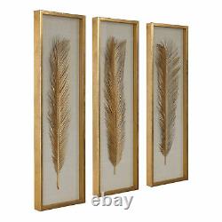 Luxe Tall Gold Palm Leaf Wall Art Set 3 Organic Shape Shadow Box Sculpture