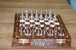 Luxury Chess Set, Wooden Board and Classic Metal Chess Piecess, Storage Box