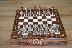 Luxury Chess Set, Wooden Board and Classic Metal Chess Piecess, Storage Box