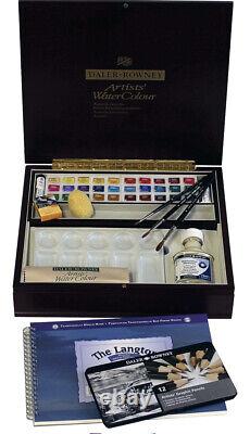 Luxury Daler Rowney Artists Quality Watercolour 32 Half Pan Wooden Chest Box set