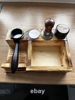 MICxNIC Bottomless Portafilter And Tamping Set with handmade wooden knock box