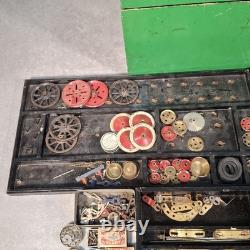 Made In England Meccano 1940s Vintage Set In Original Wooden Box Wheels Plates +