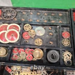 Made In England Meccano 1940s Vintage Set In Original Wooden Box Wheels Plates +