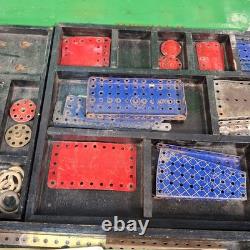 Made In England Meccano 1940s Vintage Set In Original Wooden Box Wheels Plates +