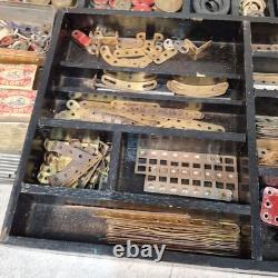 Made In England Meccano 1940s Vintage Set In Original Wooden Box Wheels Plates +
