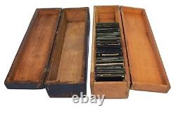 Magic Lantern Slides Boxes, with 33 Magic Lantern Slides, Antique