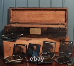 Magic Lantern Slides Boxes, with 33 Magic Lantern Slides, Antique