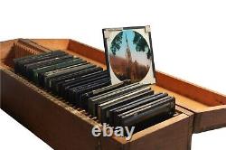 Magic Lantern Slides Boxes, with 33 Magic Lantern Slides, Antique