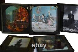 Magic Lantern Slides Boxes, with 33 Magic Lantern Slides, Antique